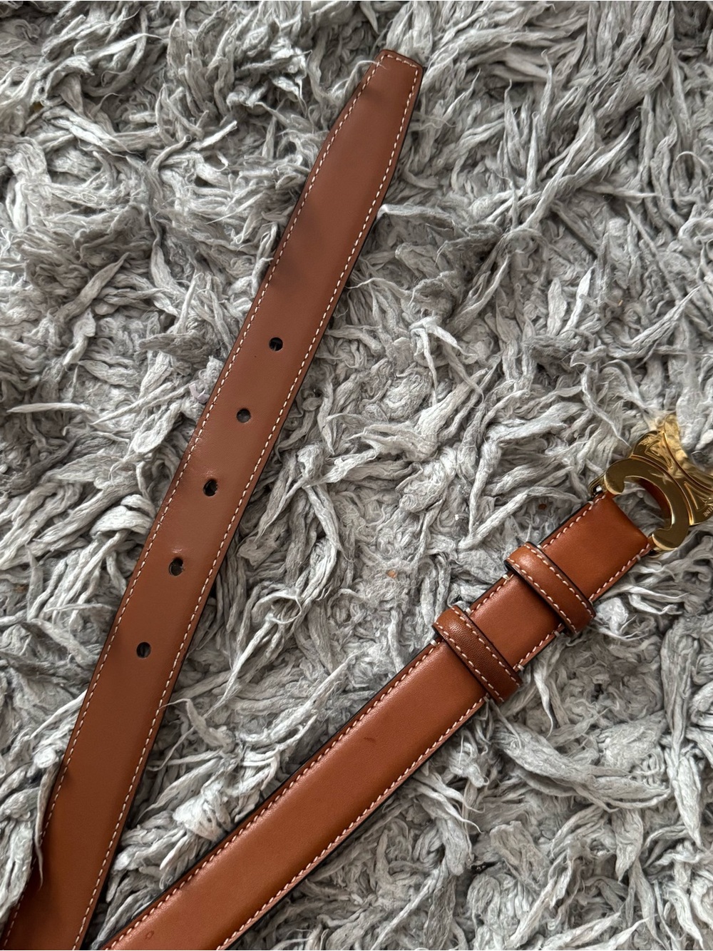 Celine Tan Leather Belt with Gold Logo Buckle - Picture 8 of 8